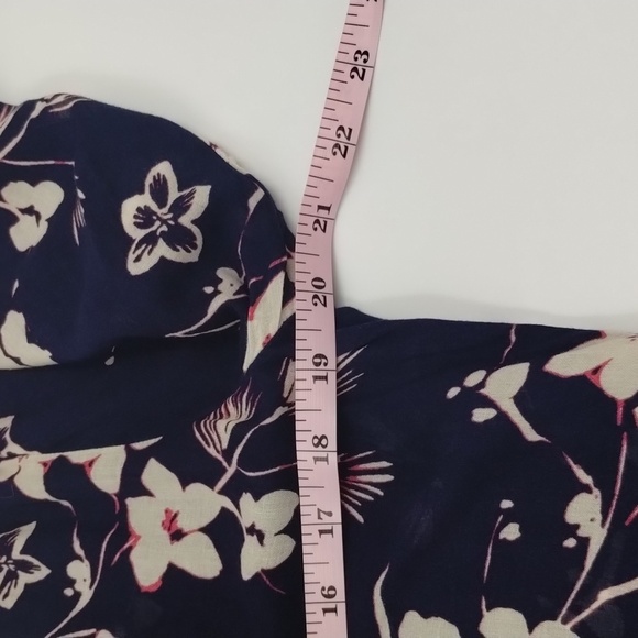 Lucky Brand peasant blouse navy floral ivory and pink 3/4 sleeve sheer v-neck sm - Picture 11 of 13